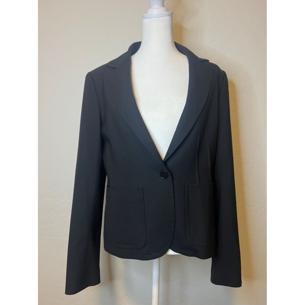 Theory Black Relleo Single-Button Black Wool Career Tailored Slim Fit Blazer